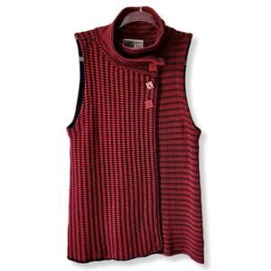 Women Habitat Red Black Cardigan Sweater Vest S Artsy Lagenlook Cozy Modern